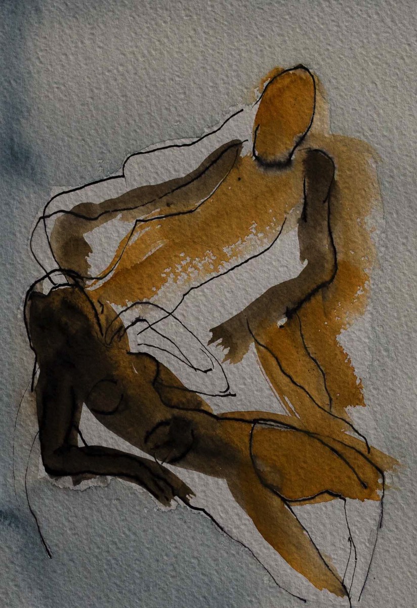 Brevid dig, Vierelläsi, Next to you, Aquarelle and ink on paper 39*30cm