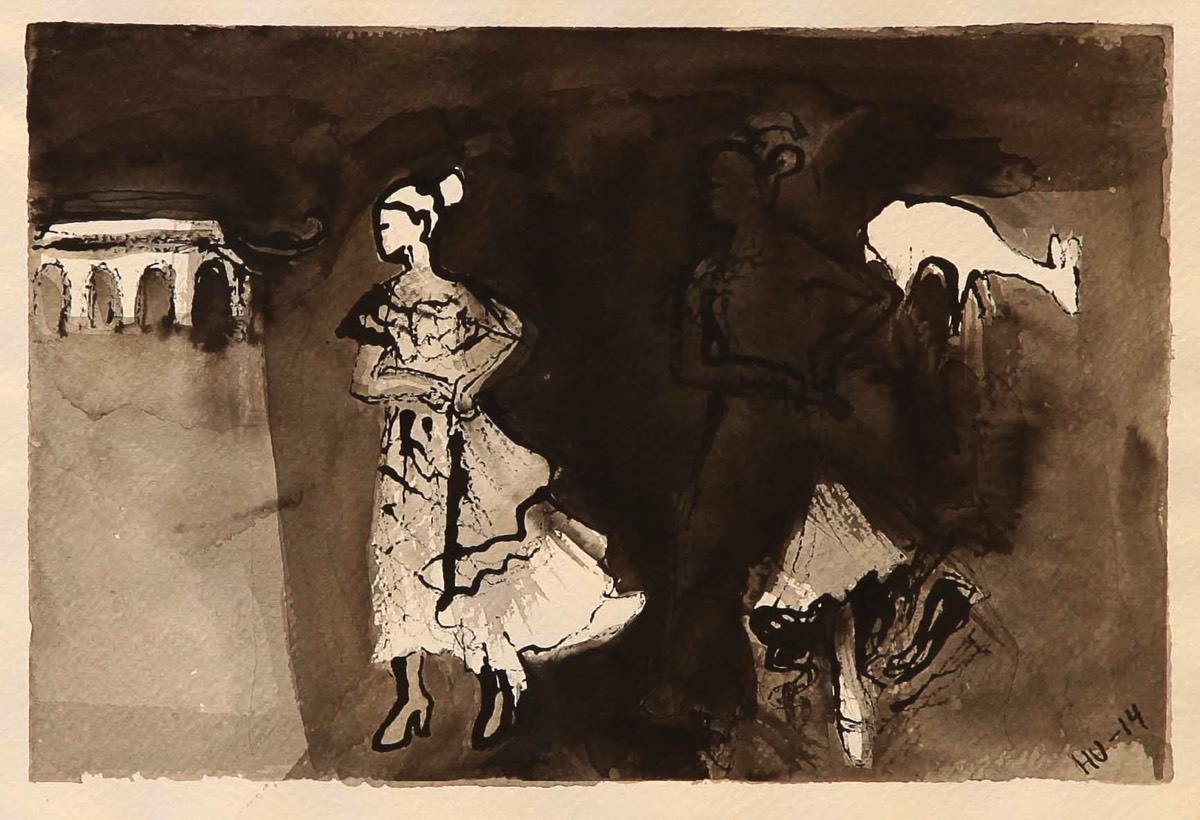 Valoa kohti?, Mot ljuset?,T owards the light? Aquarelle and ink on paper 39*30cm