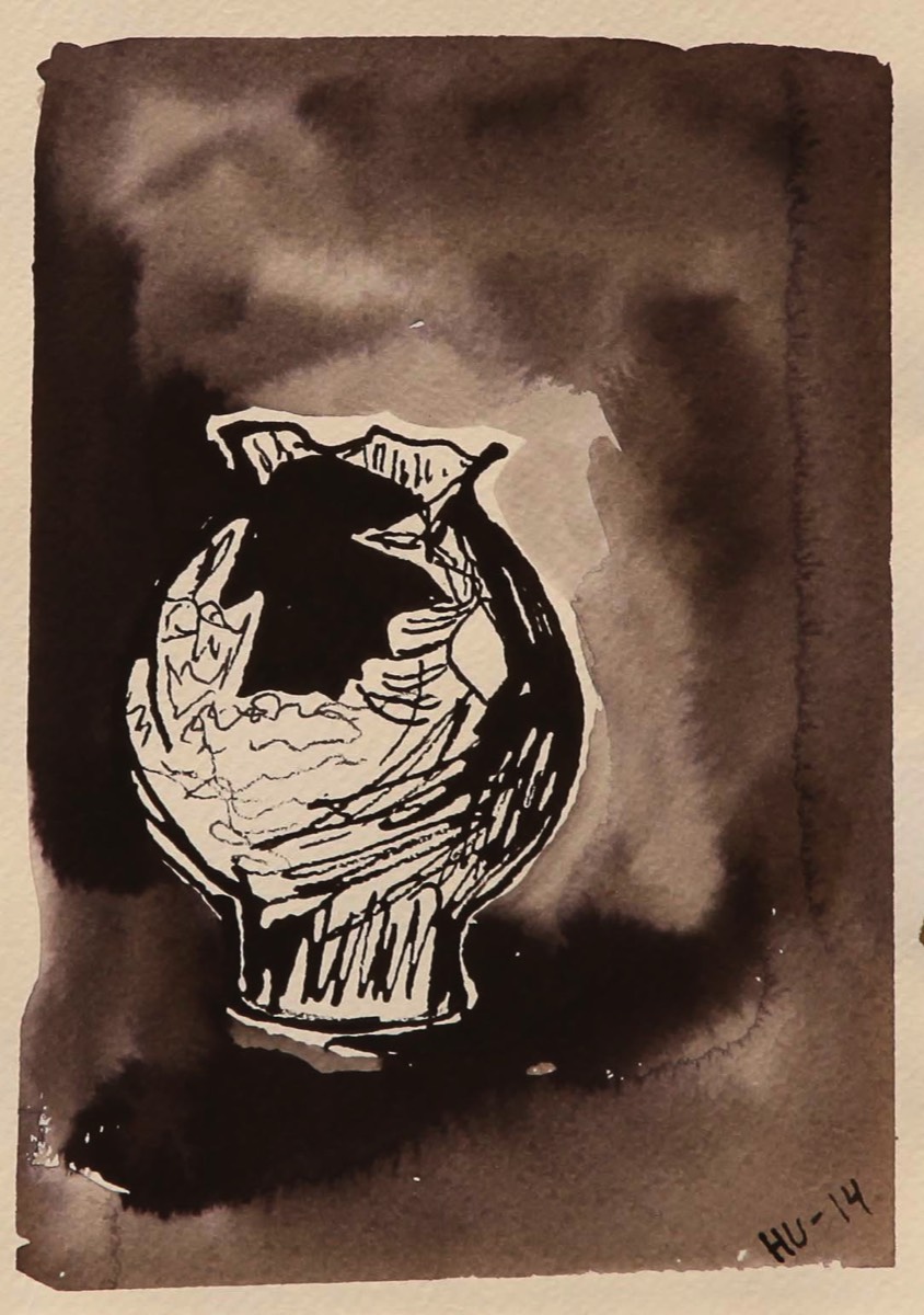 Rikkinäinen ruukku, Den söndriga krukan, The broken jar, Aquarelle and ink on paper 39*30cm