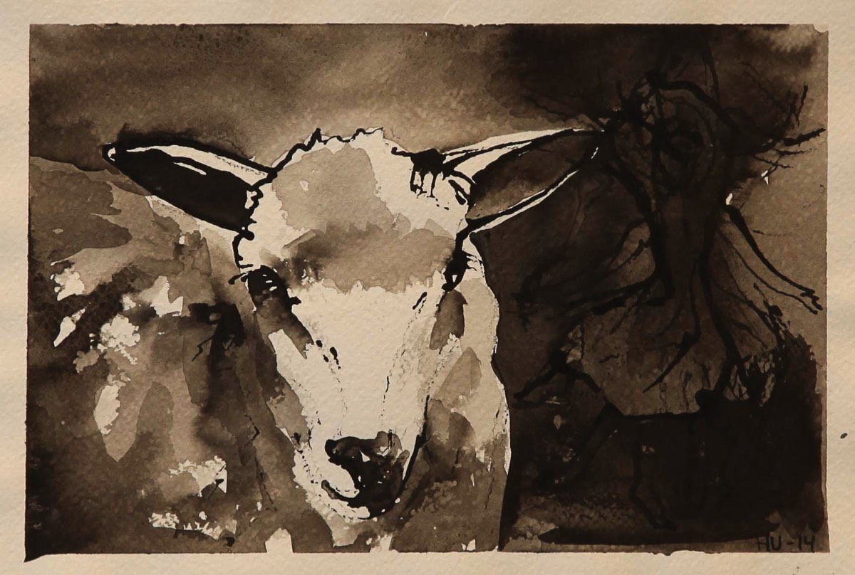 Lammas ja tanssi, Lammet och dansen, The lamb and the dance, Aquarelle and ink on paper 39*30cm