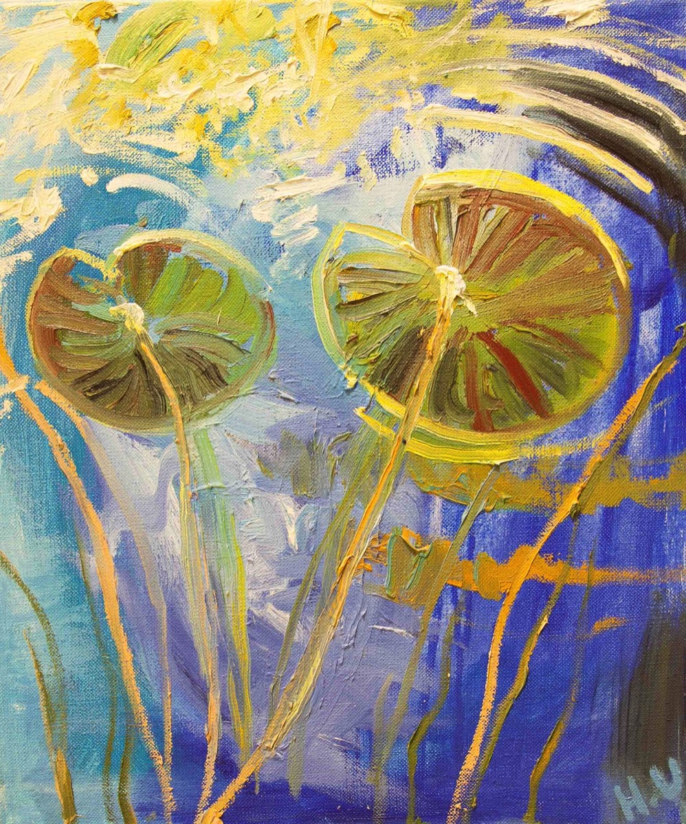 Två blad, Kaksi lehteä, Oil on canvas, 40x47cm