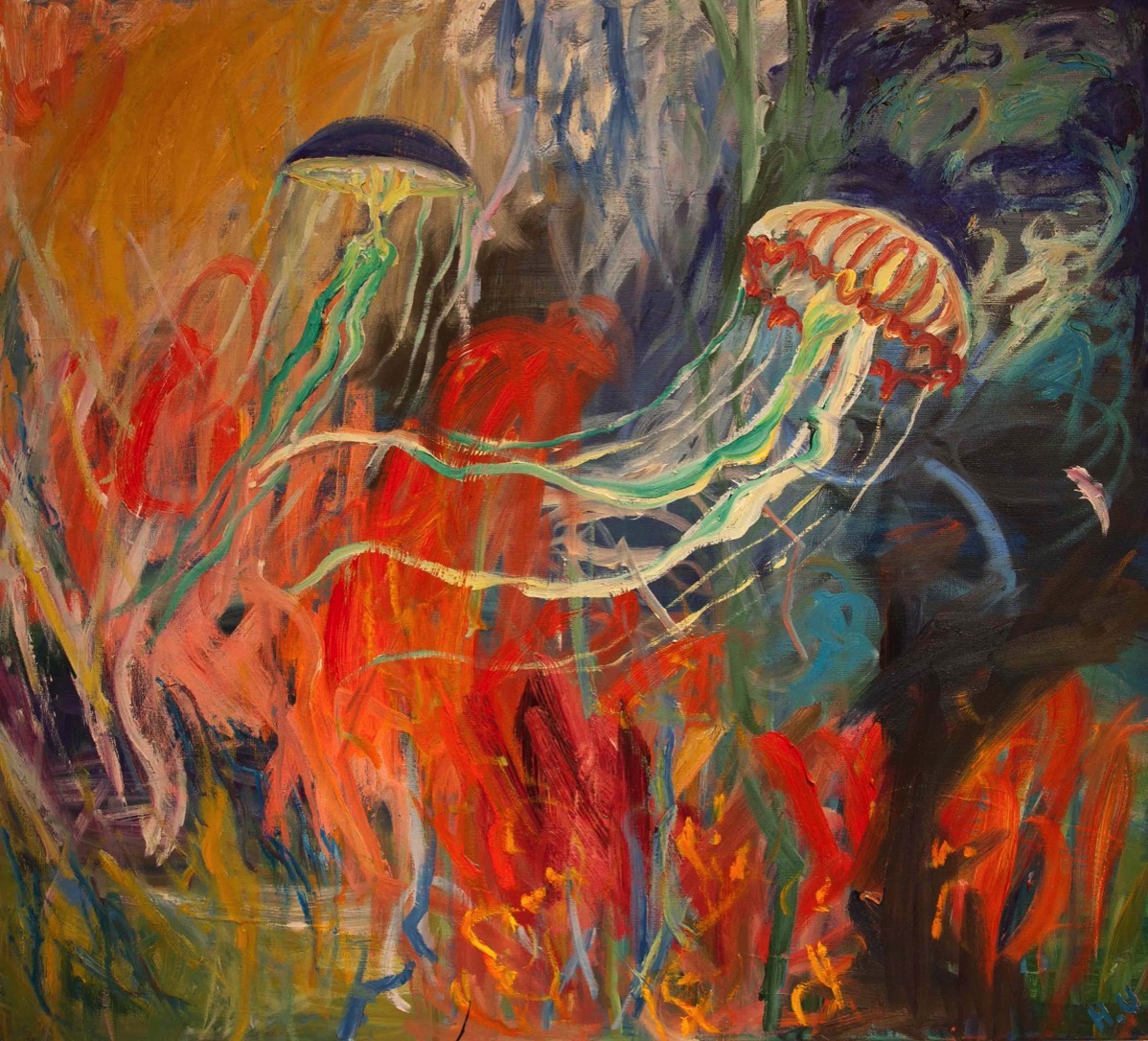 Maneter, Kaksi meduusaa, Oil on canvas